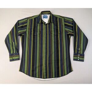 Vintage Wrangler Brushpopper Shirt Mens Large Striped Pearl Snap Western MB1035M